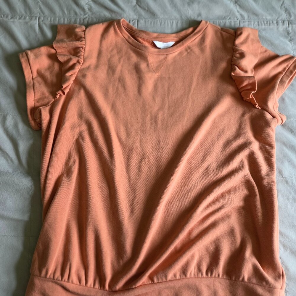 Lauren Conrad Peach Short Sleeve Sweatshirt with Ruffles Plus 2X NWT